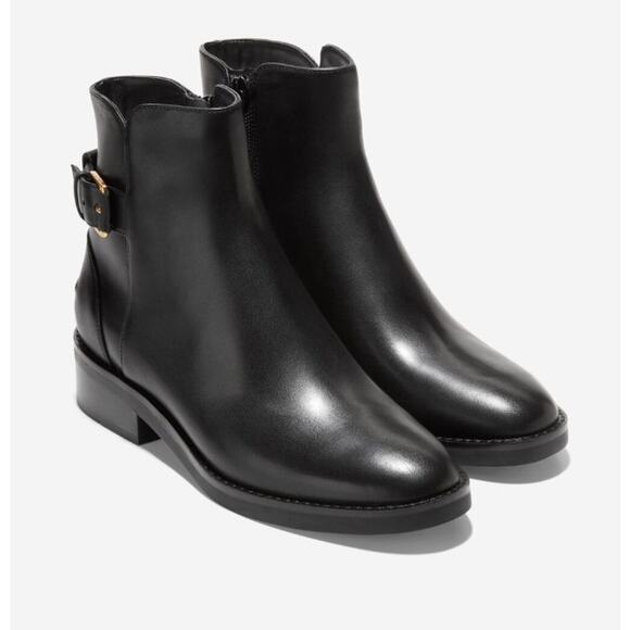 Cole Haan Hampshire Buckle Ankle Boots Black Leather Size 5/5.5 NIB Classic - Picture 1 of 14